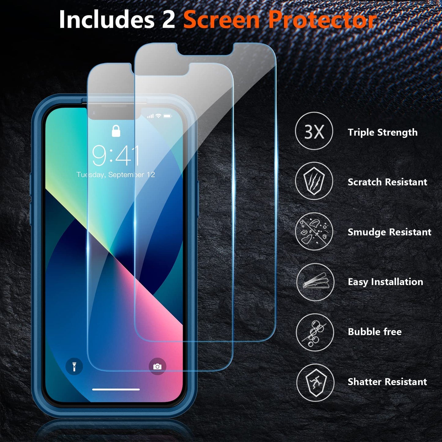 SPIDERCASE Designed for iPhone 13 Case/iPhone 14 Case, [10 FT Military Grade Drop Protection] [with 2 pcs Tempered Glass Screen Protector] Cover for iPhone 13 & 14 6.1 inch