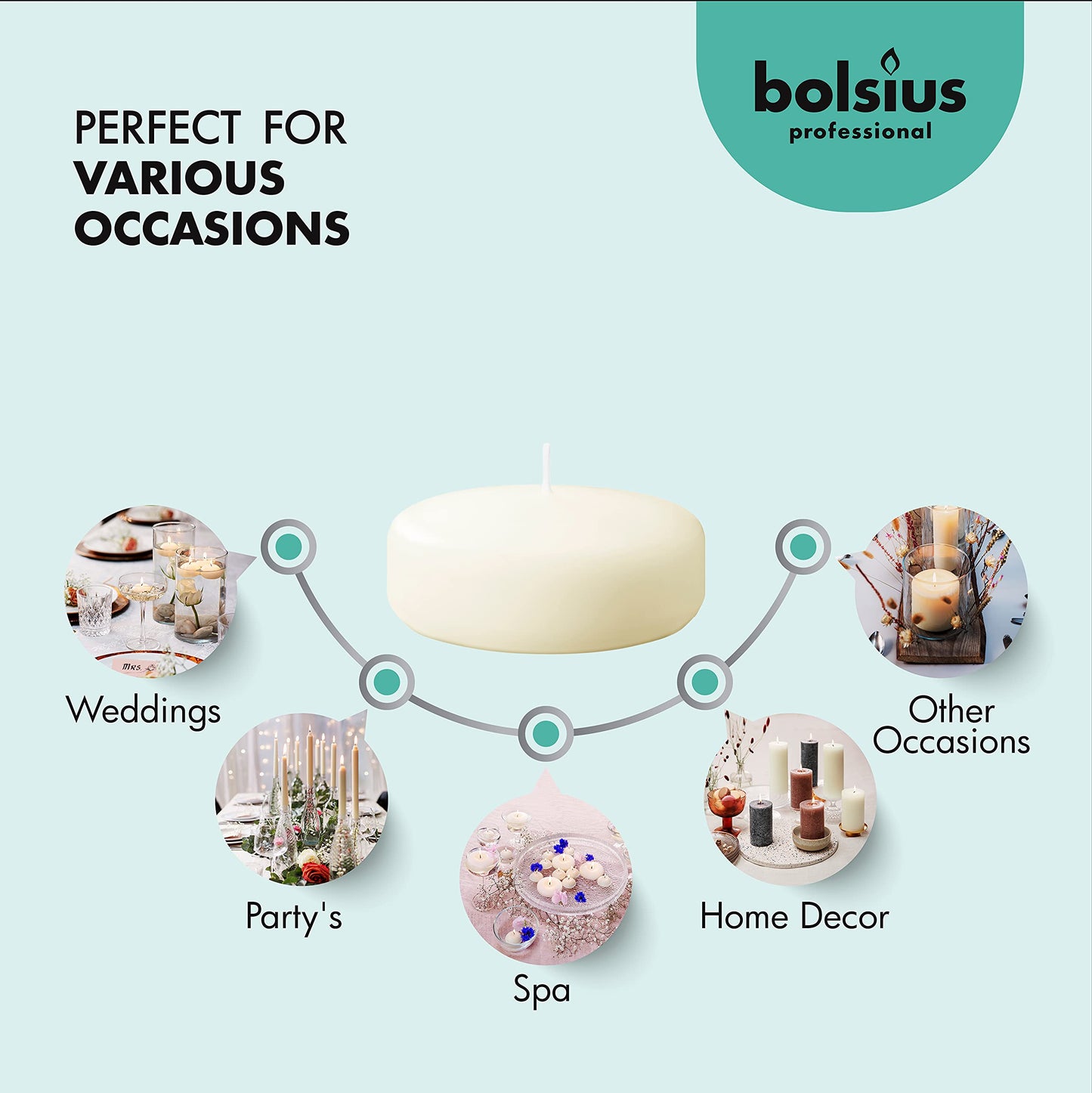 BOLSIUS Ivory Floating Candles 3 inch - 12 Pack Water Candles - Premium European Quality - 8 Hour Clean Burning - No Palm Oil - 0% Animal Fat - Cotton Wick - Centerpiece Decor, Romantic Wedding Events