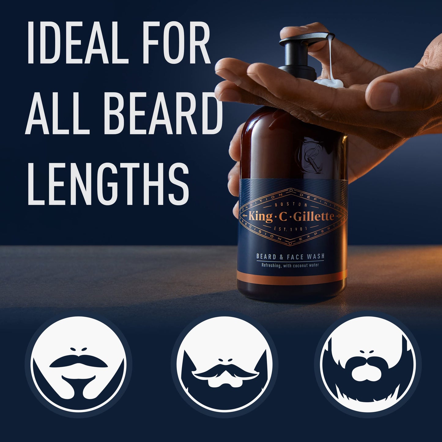 King C. Gillette Beard Wash, Mens Face Wash, 11 oz, Infused with Argan Oil and Avocado Oil to Cleanse Hair and Skin