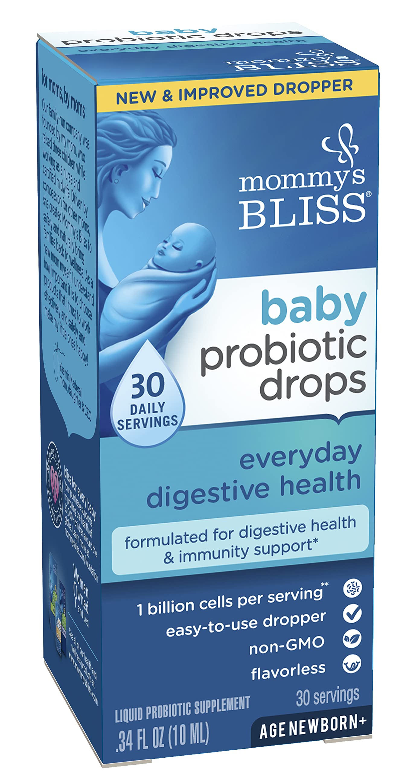 Mommy's Bliss Baby Probiotic Drops, Daily Gas, Constipation, and Colic Symptom Relief + Immune Support, Newborns & Up, 0.34 Fl Oz (30 Servings)