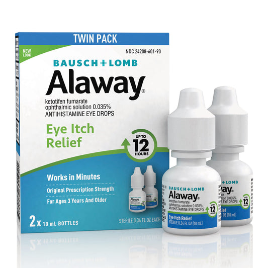 Alaway® Antihistamine Eye Drops (Ketotifen Fumarate Ophthalmic Solution 0.035%) from Bausch + Lomb 0.34 FL OZ, (10 mL) 2 Pack (Quantity of 2)