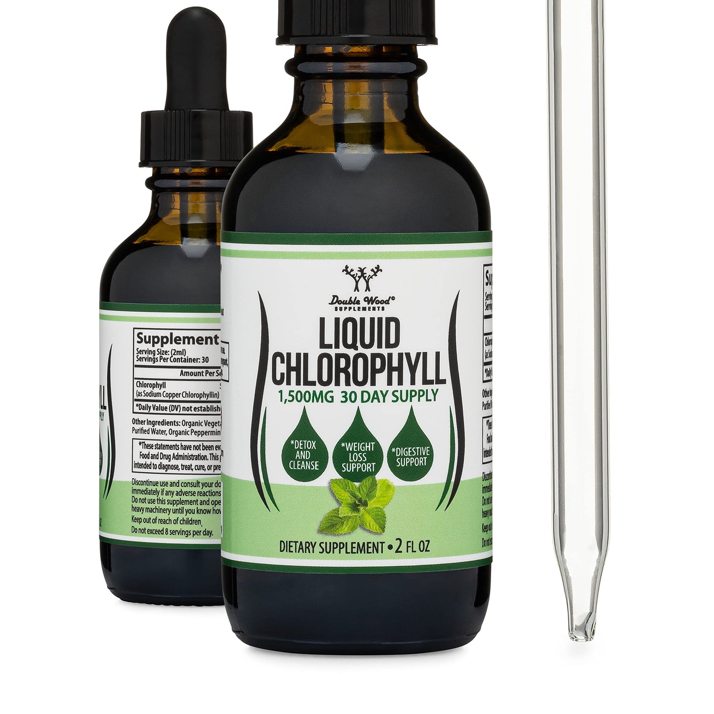 Chlorophyll Liquid Drops - Peppermint Flavored, Natural and Vegan Safe (Rich, Full Texture and Taste, Not Watered Down) for Skin Health, and Immune Function (Líquidas de Clorofila) by Double Wood