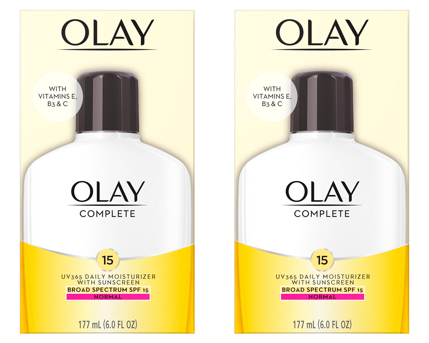 Olay Face Moisturizer Complete Lotion All Day Daily Facial Moisturizing Lotion SPF 15 for Normal Skin and Hydration, Oil-Free Non-Greasy, 6 Fl Oz (Pack of 2)