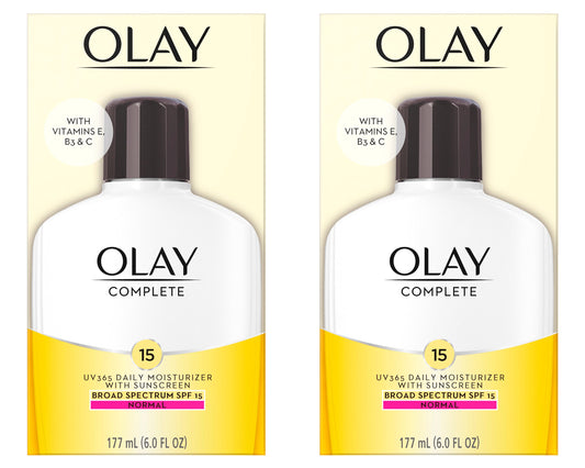 Olay Face Moisturizer Complete Lotion All Day Daily Facial Moisturizing Lotion SPF 15 for Normal Skin and Hydration, Oil-Free Non-Greasy, 6 Fl Oz (Pack of 2)