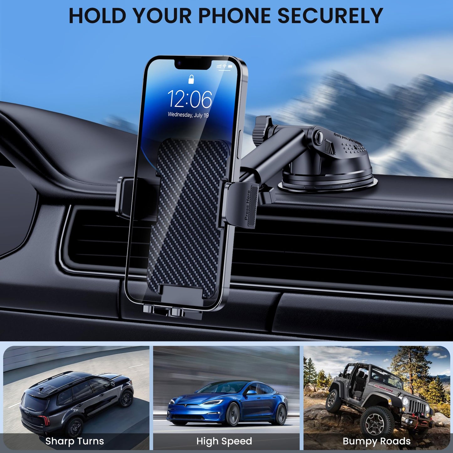 Phone Holder Car [Military-Grade Suction] Universal Car Phone Holder Mount [Thick Case Friendly] Automobile Accessories Dashboard Windshield Phone Mount Cradles Fit for All iPhone Android Smartphones