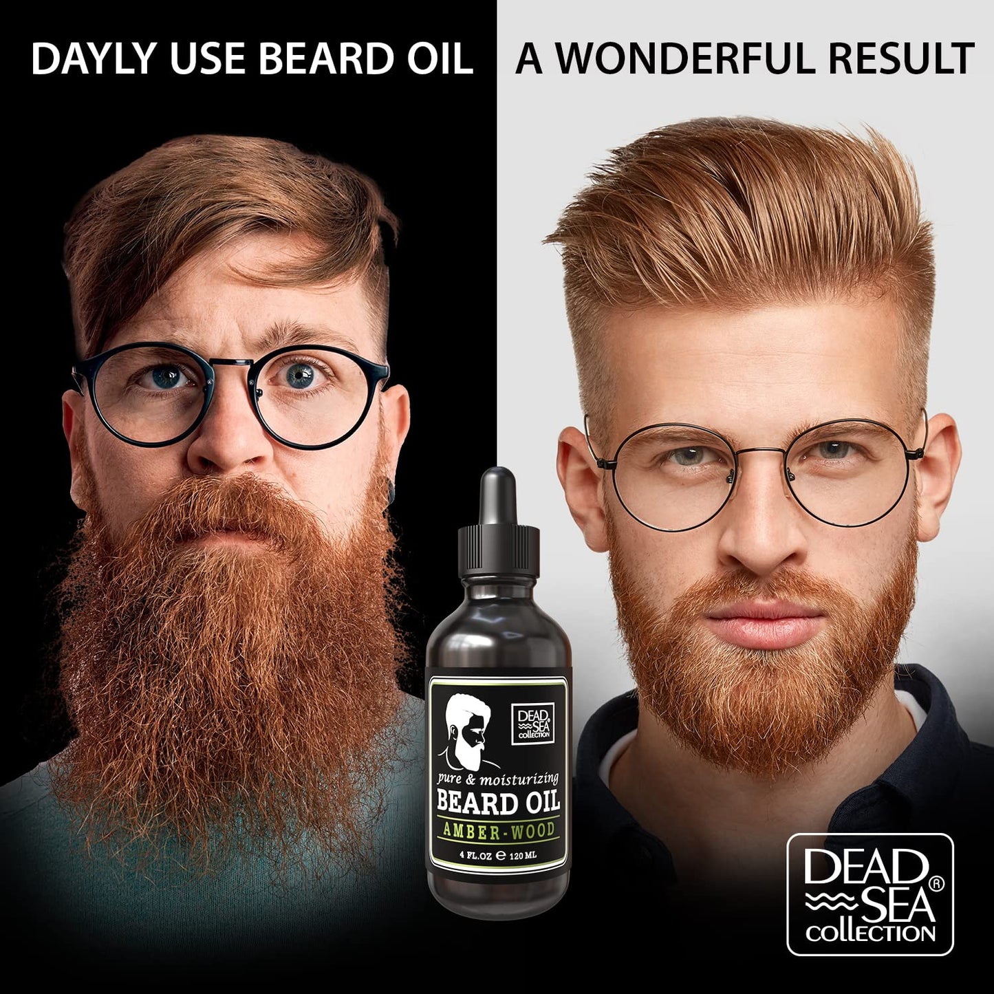 Dead Sea Collection Amber Wood Scented Beard Oil For Men - Natural Beard And Mustache Moisturizer – Men’s Beard Care Softener And Nourishing Treatment - 4 Fl. Oz