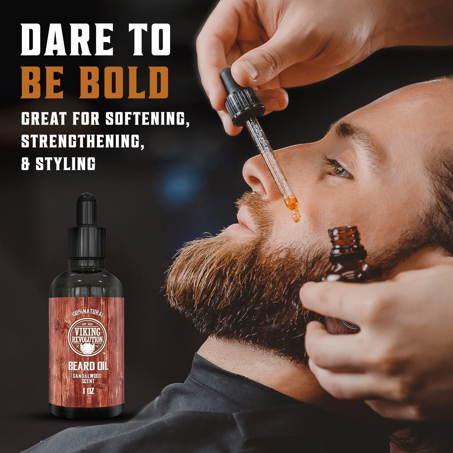 Viking Revolution Beard Oil Conditioner - All Natural Sandalwood Scent with Argan & Jojoba Oils - Softens & Strengthens Beards and Mustaches for Men (Sandalwood, 1 Pack)