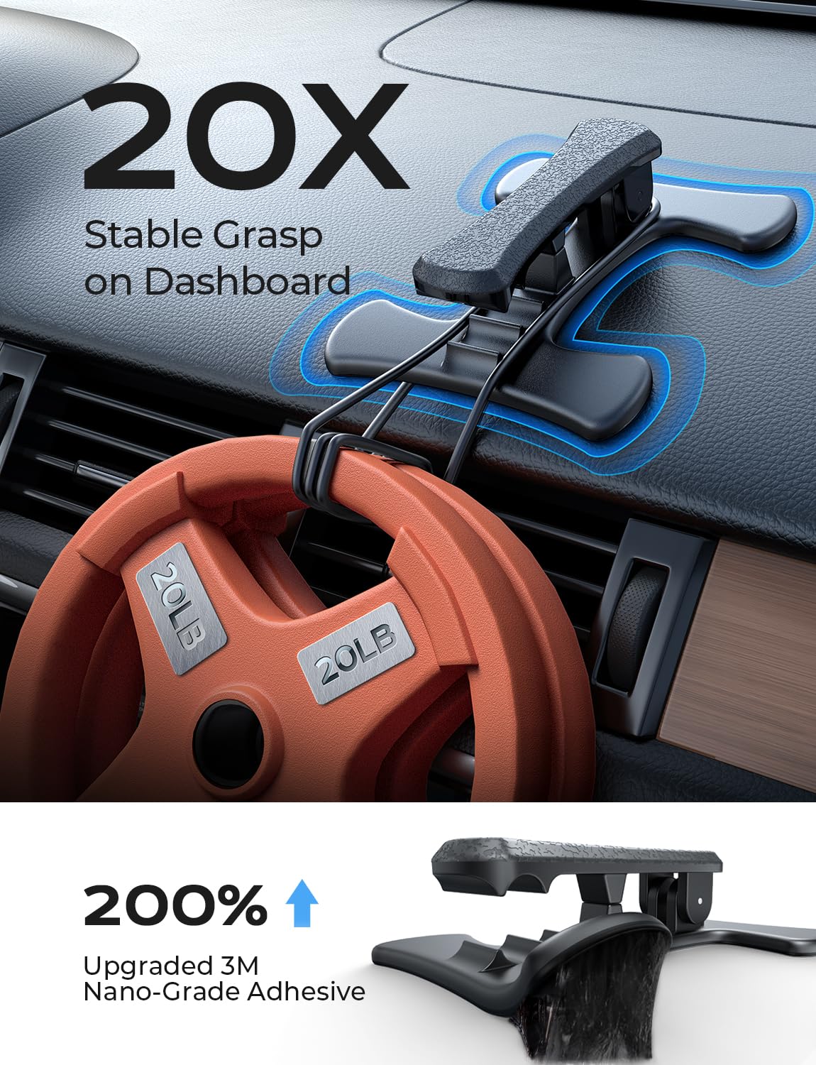 LISEN Dashboard Phone Holder for Car, Dashboard Mount [ Never Slip& Fall] Universal Car Phone Holders for iPhone Dash Accessories Compatible with iPhone 15 Pro Max Plus 14 13 12 Mini Samsung All