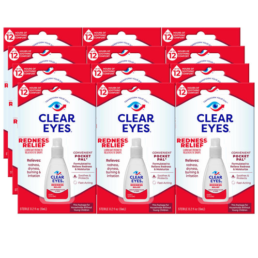 Clear Eyes Eye Drops, Redness Relief, Handy Pocket Pal 0.2 Fl Oz (Pack of 12)