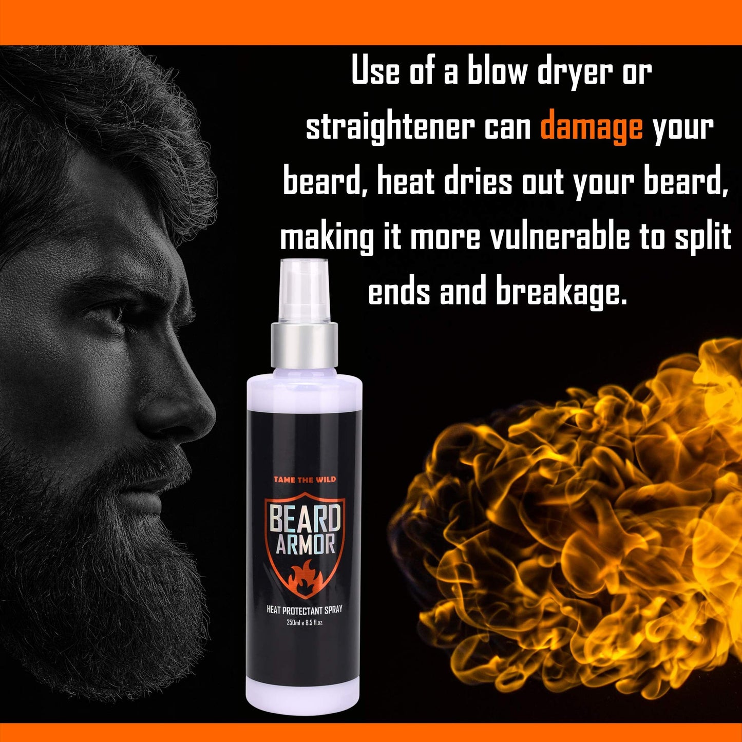 Tame the Wild Heat Protectant for Hair & Beards - Thermal Protector Spray - Large Bottle - Hair and Beard Straightener Heat Shield with Argan Oil, Keratin & Aloe - 8.5 Fl Oz