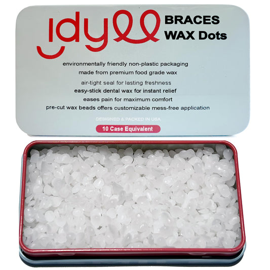 Braces Wax Ortho Dots - Unscented Dental Wax Mini Dots for Braces - Includes environmentally friendly metal storage case - Food Grade ortho braces wax - Orthodontic supplies - Idyll