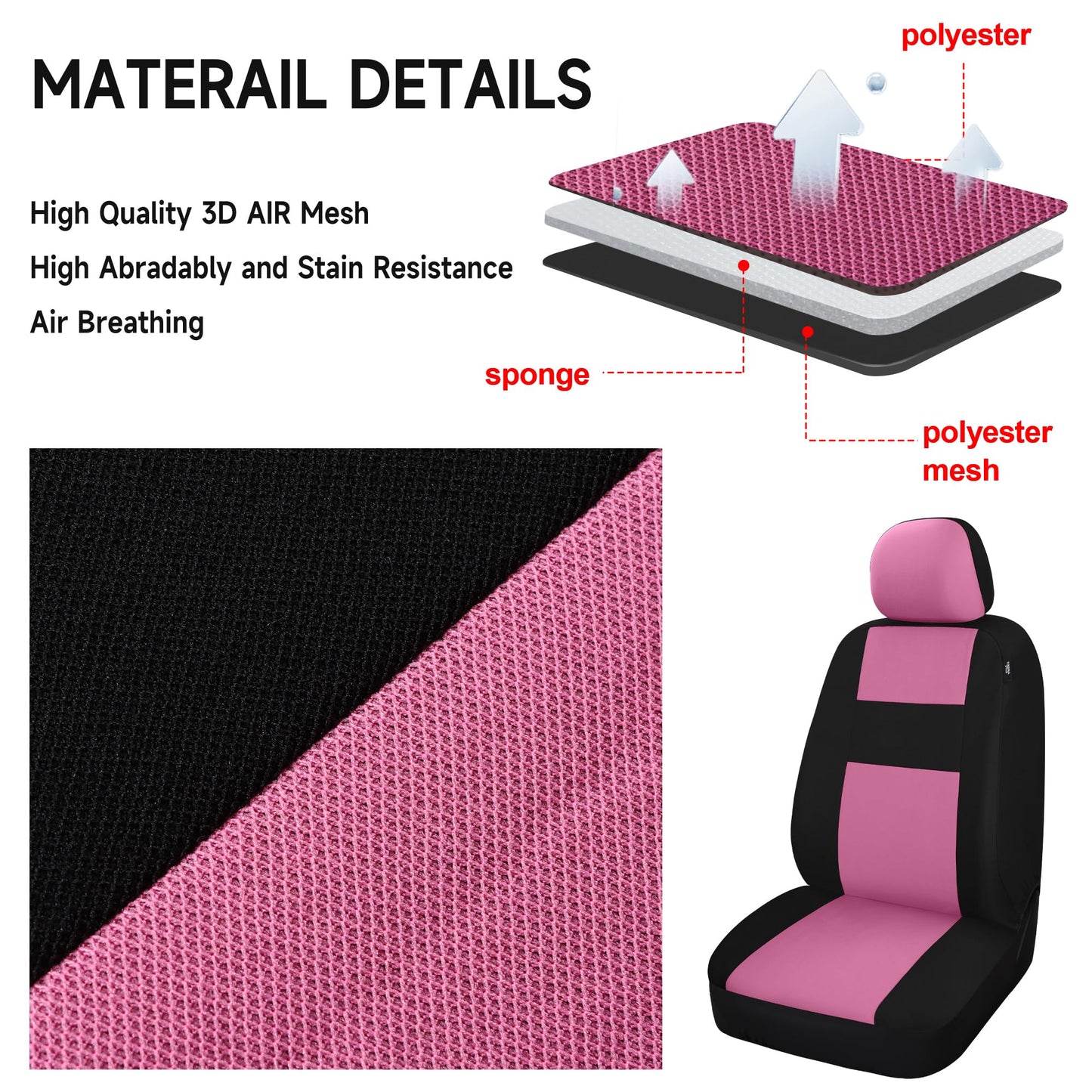 VarCozy Car Seat Covers Full Set, Breathable Cloth Front and Rear Split Bench Seat Covers for Car, Universal Cloth Seat Covers for SUV Sedan Van, Automotive Interior Covers, Airbag Compatible