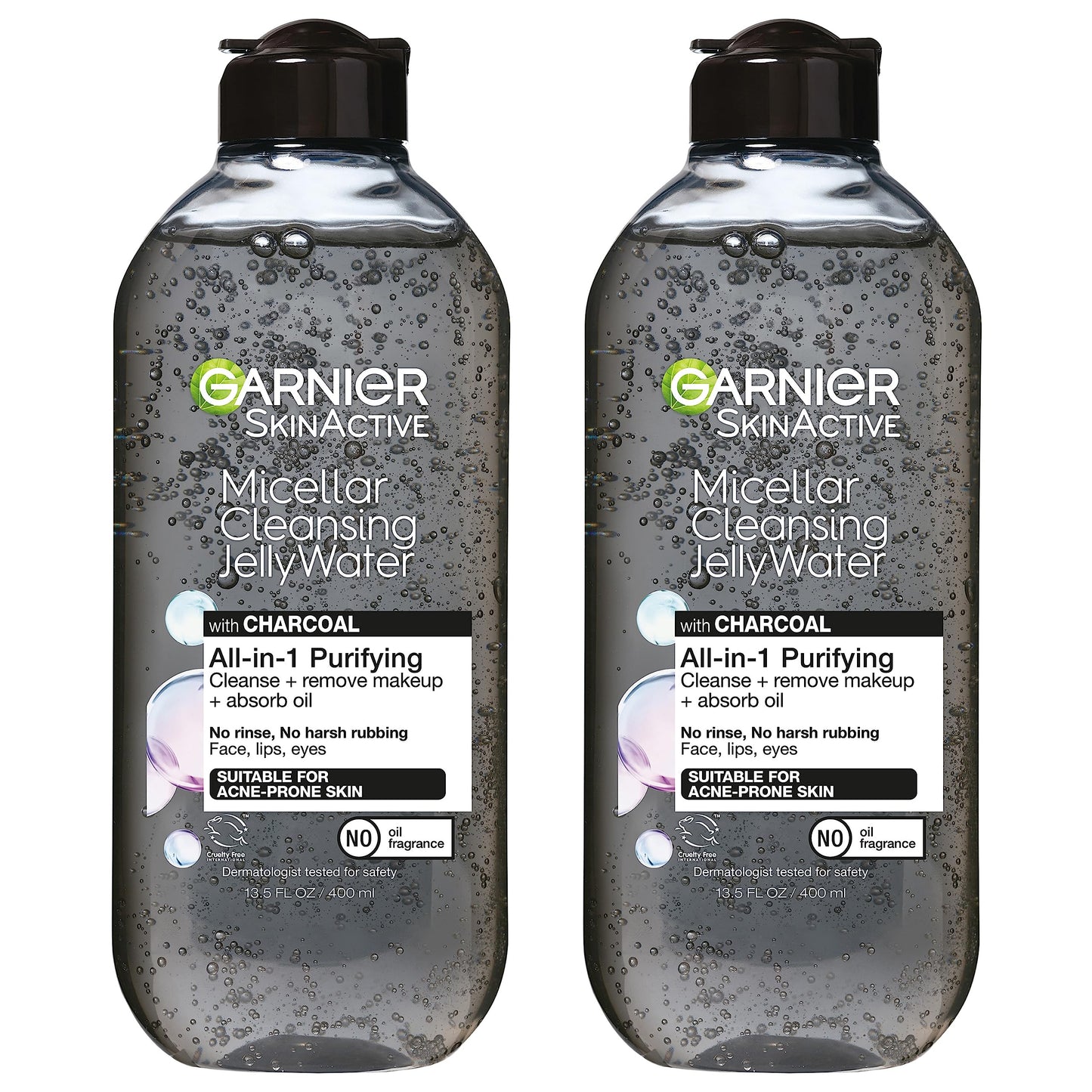 Garnier Skinactive Micellar Cleansing Jelly Water with Charcoal Purifying All in One Water, 2 Pack