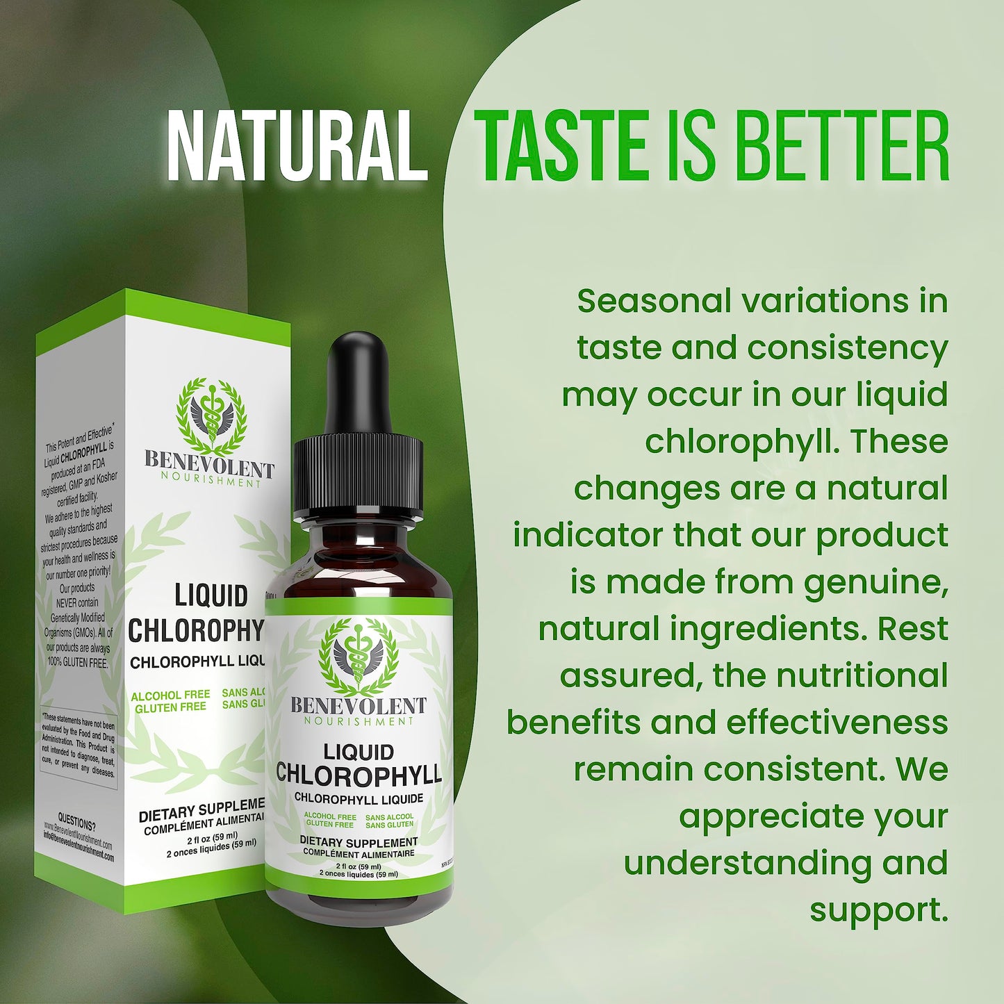 Benevolent Chlorophyll Liquid Drops - 100% Natural + 4X Potency Concentration for Energy Boost, Immune System Support, Internal Deodorant, Altitude Sickness. Not Watered Down. Minty Flavor