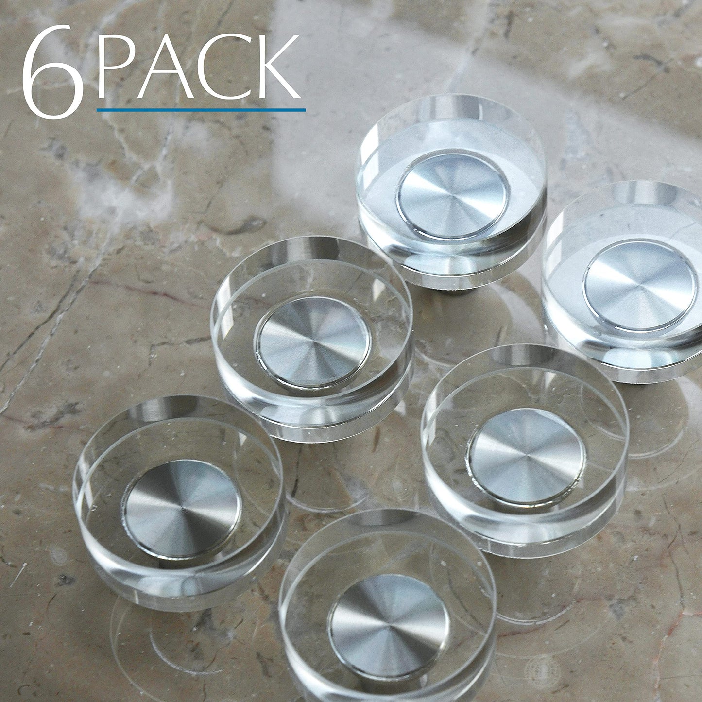 JEREVER 6 Pack Glass Crystal Knobs Brushed Nickel Drawer Pull Cabinet Handle for Dresser Kitchen (Round)