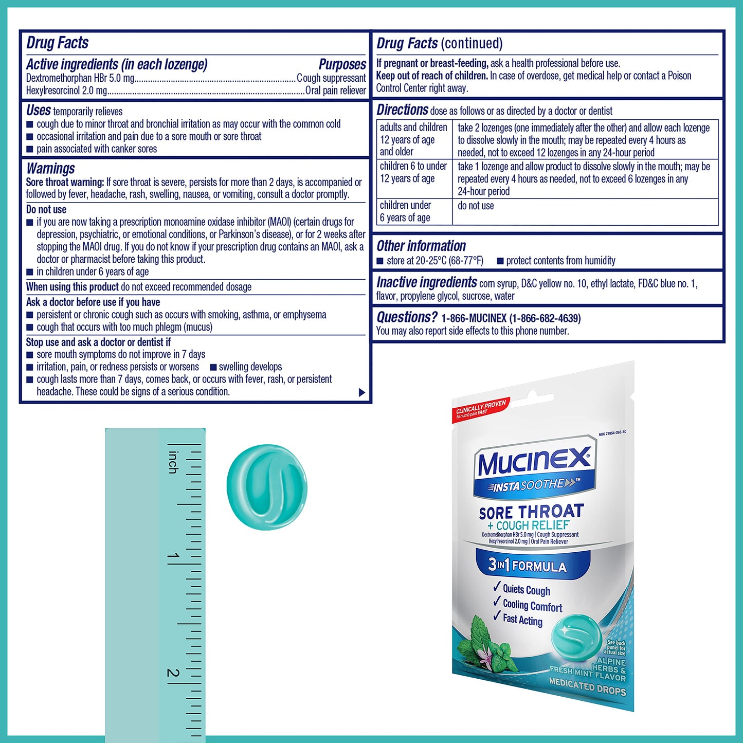 Mucinex InstaSoothe Sore Throat + Cough Relief Alpine Herbs & Mint Flavor, Fast Acting, Cooling Comfort, Powerful Sore Throat Oral Pain Reliever, 40 Medicated Drops