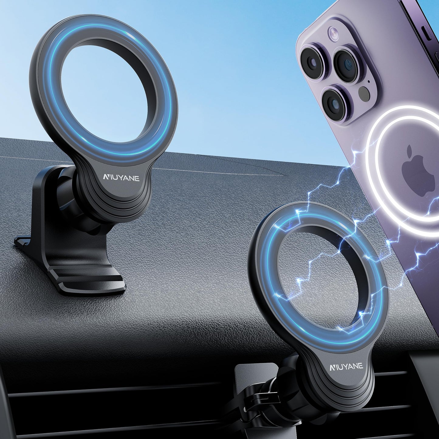 NIUYANE Compatible with Mag-safe Car Mount,Magnetic Car Phone Mount,2 in 1 Super Stable Dash&Air Vent Car Phone Mount,Mag-Safe Accessories for iPhone 15 Pro Plus Max 14 13 12 Mini Mag-Safe Case