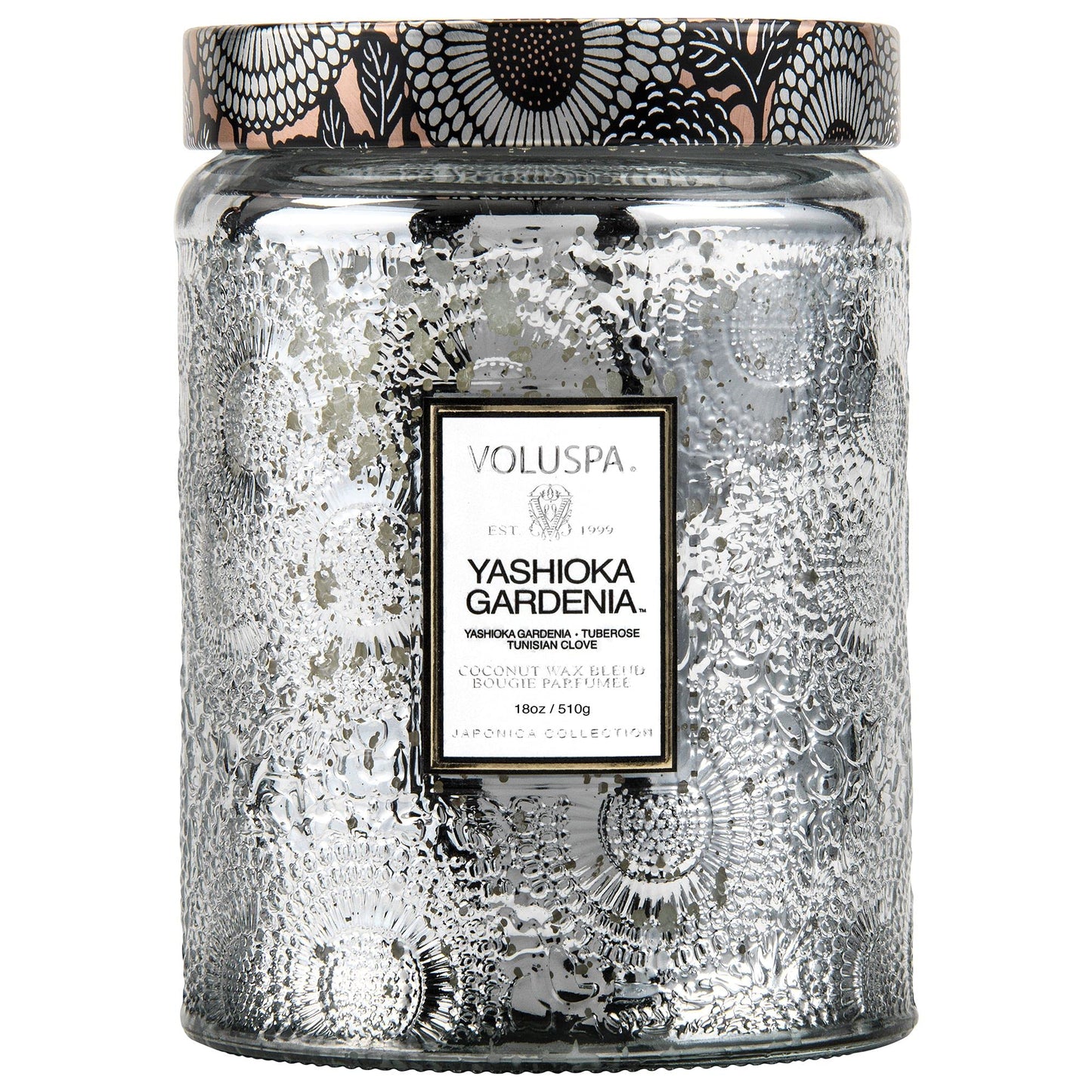 Voluspa Yashioka Gardenia Candle | Large Glass Jar | 18 Oz | 100 Hour Burn Time | All Natural Wicks and Coconut Wax for Clean Burning | Vegan