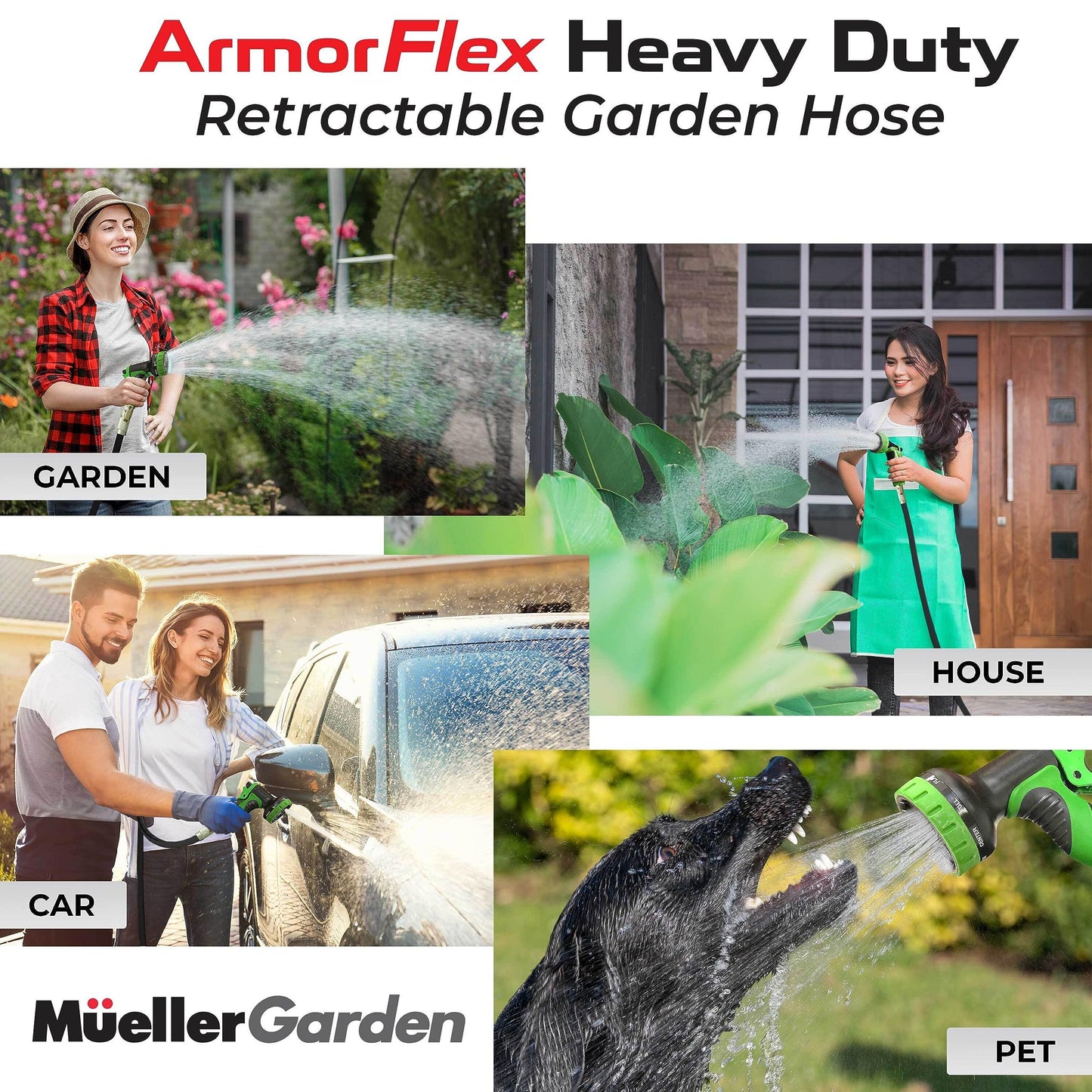 Janska by Mueller 3/4 in. Dia x 50 ft. Flexible & Lightweight Garden Hose that Extends and Retracts, Kink and Tangle Resistant, with 9 Function Spray Nozzle