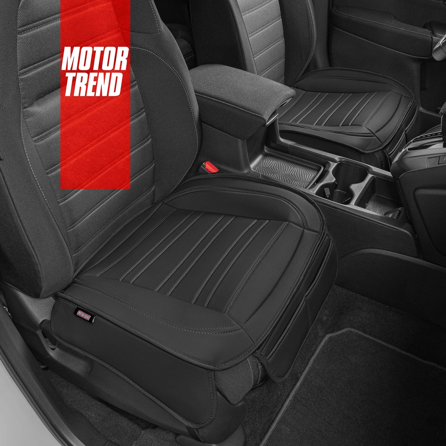 Motor Trend Seat Covers for Cars Trucks SUV, Faux Leather 2-Pack Black Padded with Storage Pockets, Premium Interior Car Seat Cover