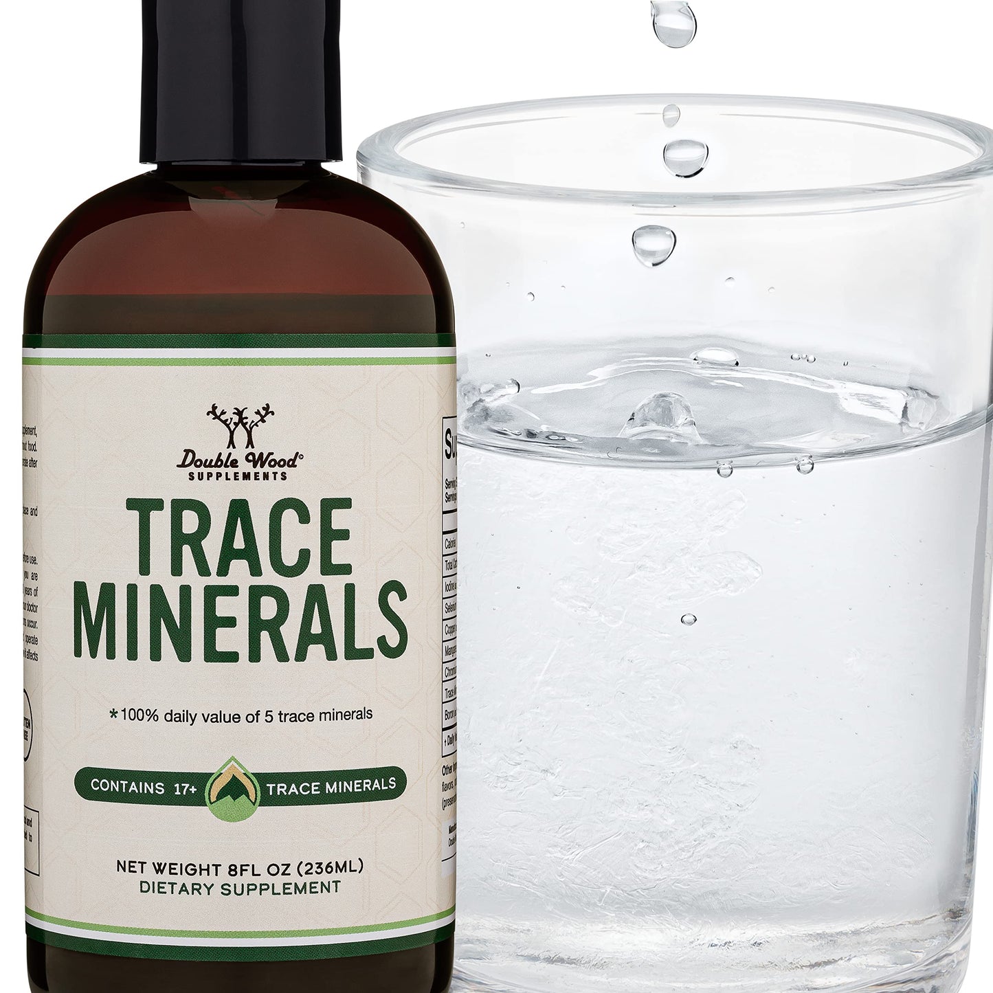 Trace Minerals (Liquid Trace Mineral Drops) Over 17+ Trace Minerals and 100% Daily Value of 5 Trace Minerals: Iodine, Selenium, Copper, Manganese, Chromium for (Add to Drinking Water) by Double Wood