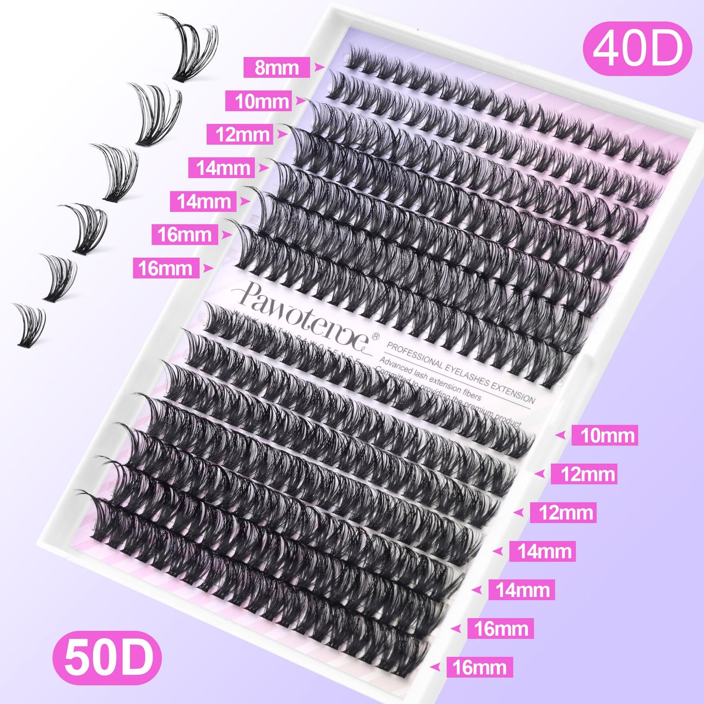 Lash Clusters 280pcs Individual Lashes DIY Eyelash Extension 40D 50D 8-16mm Mix D Curl Eyelash Clusters Lash Extension for Self Application at Home (40D+50D-0.07D-8-16MIX)