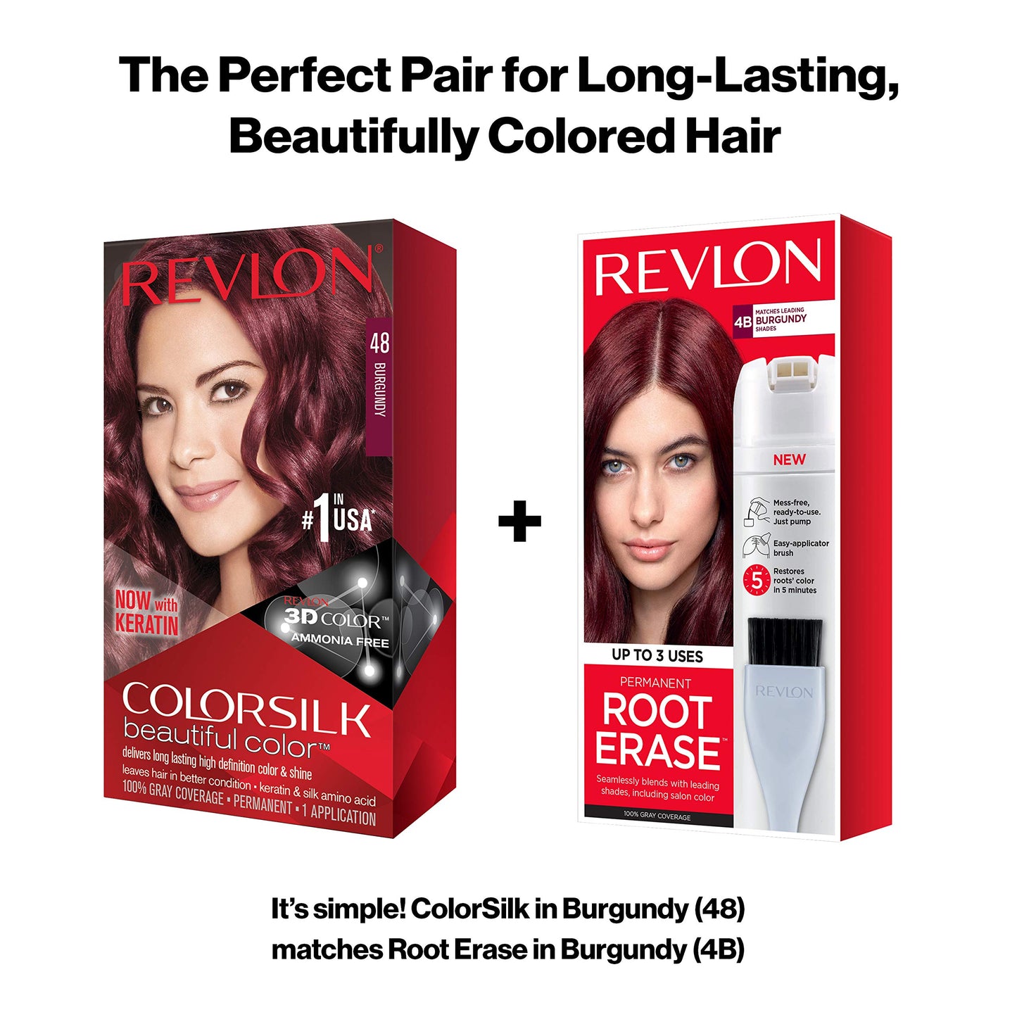 Revlon Permanent Hair Color, Permanent Hair Dye, Colorsilk with 100% Gray Coverage, Ammonia-Free, Keratin and Amino Acids, 48 Burgandy, 4.4 Oz (Pack of 3)