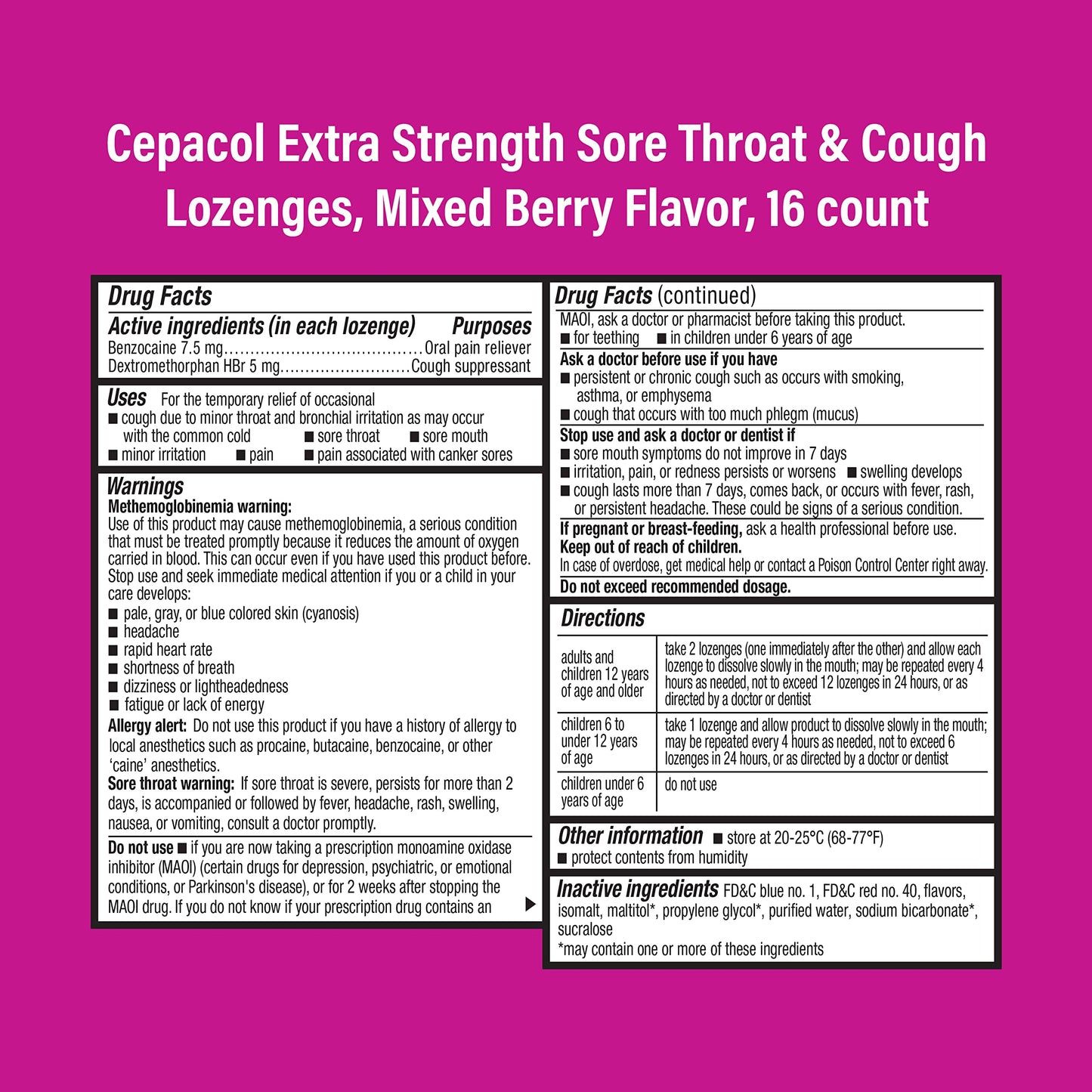 Cepacol Maximum Strength Throat and Cough Drop Lozenges, Mixed Berry, 16 Count